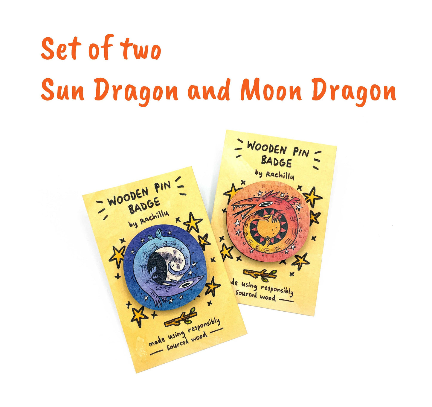 Moon Dragon Wooden Pin Badge