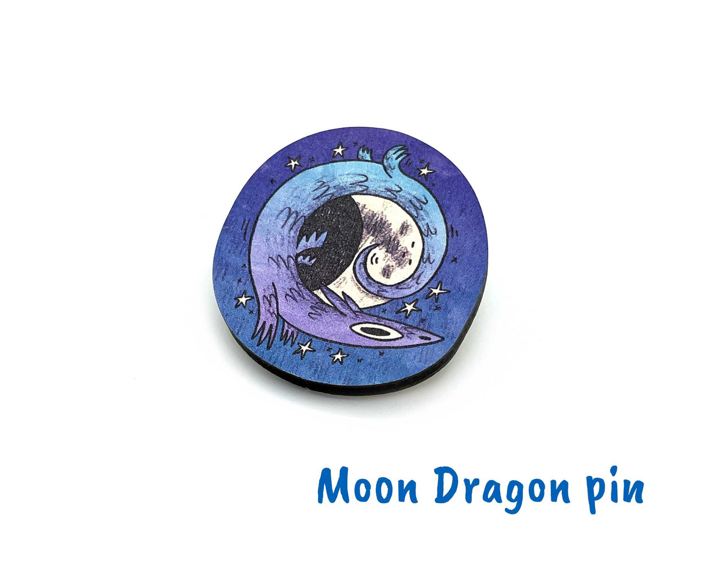 Moon Dragon Wooden Pin Badge