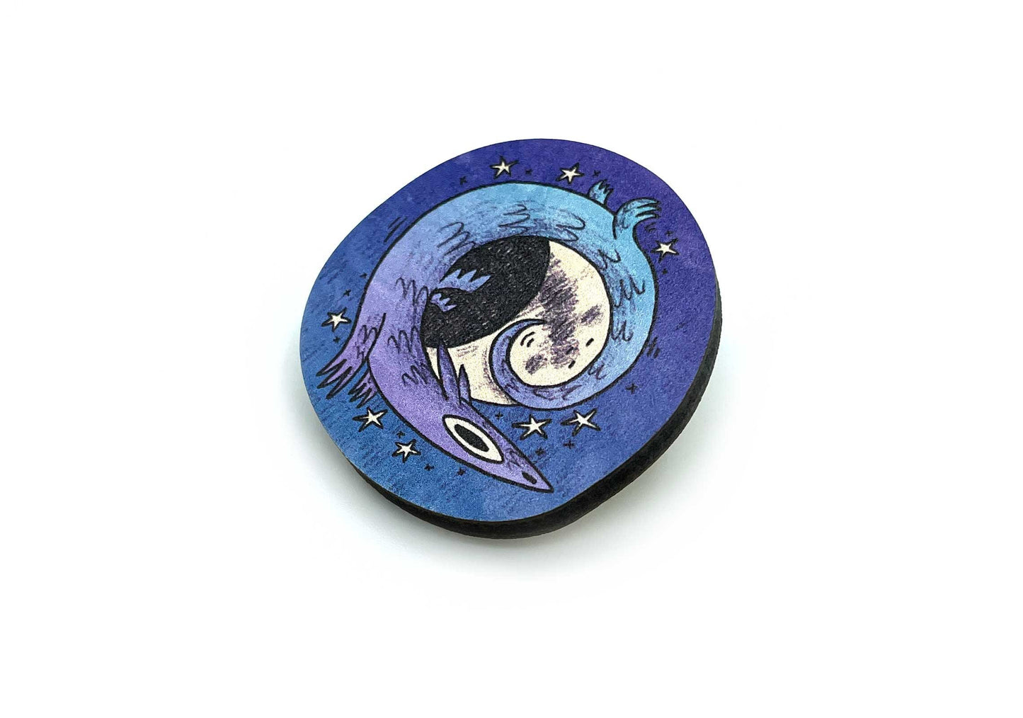 Moon Dragon Wooden Pin Badge