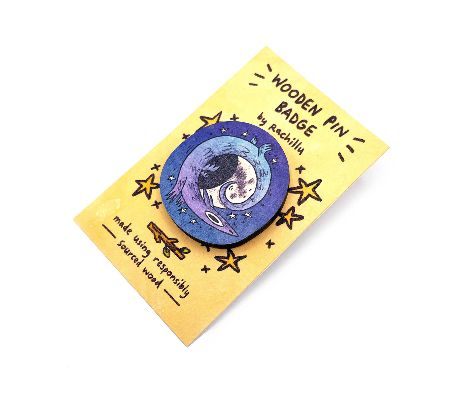 Moon Dragon Wooden Pin Badge