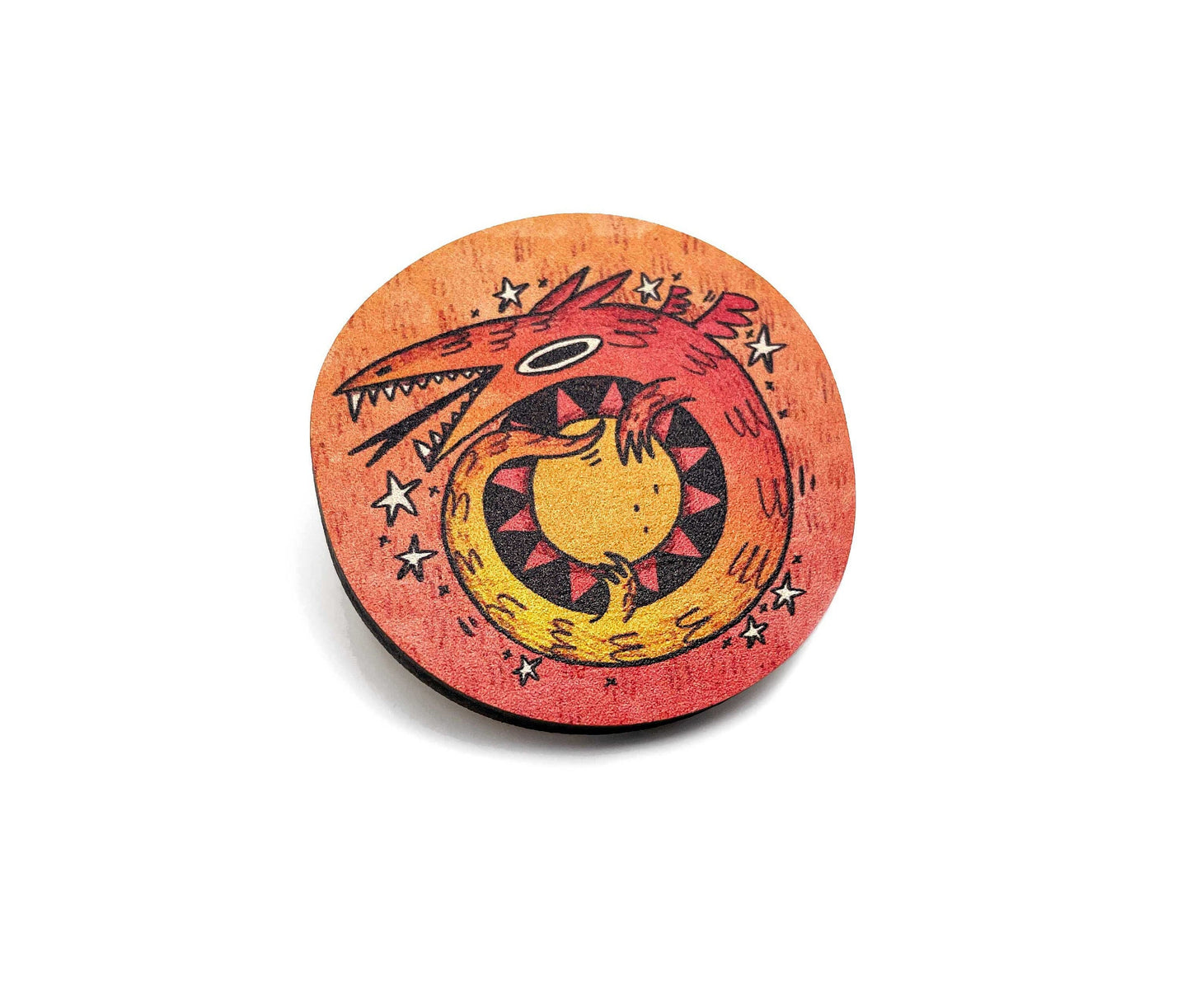 Sun Dragon Wooden Pin Badge