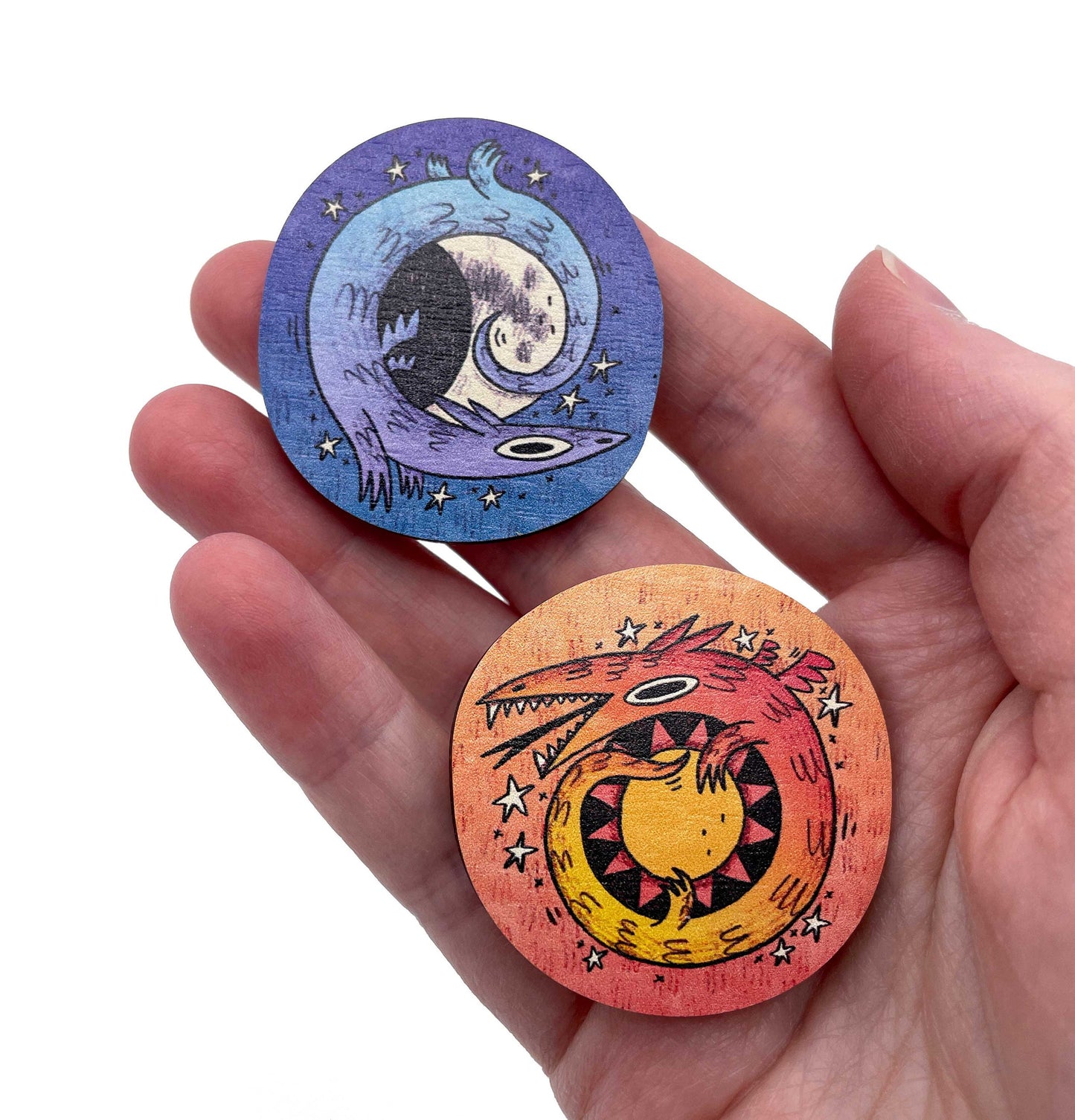 CLEARANCE Sun Dragon Wooden Pin Badge