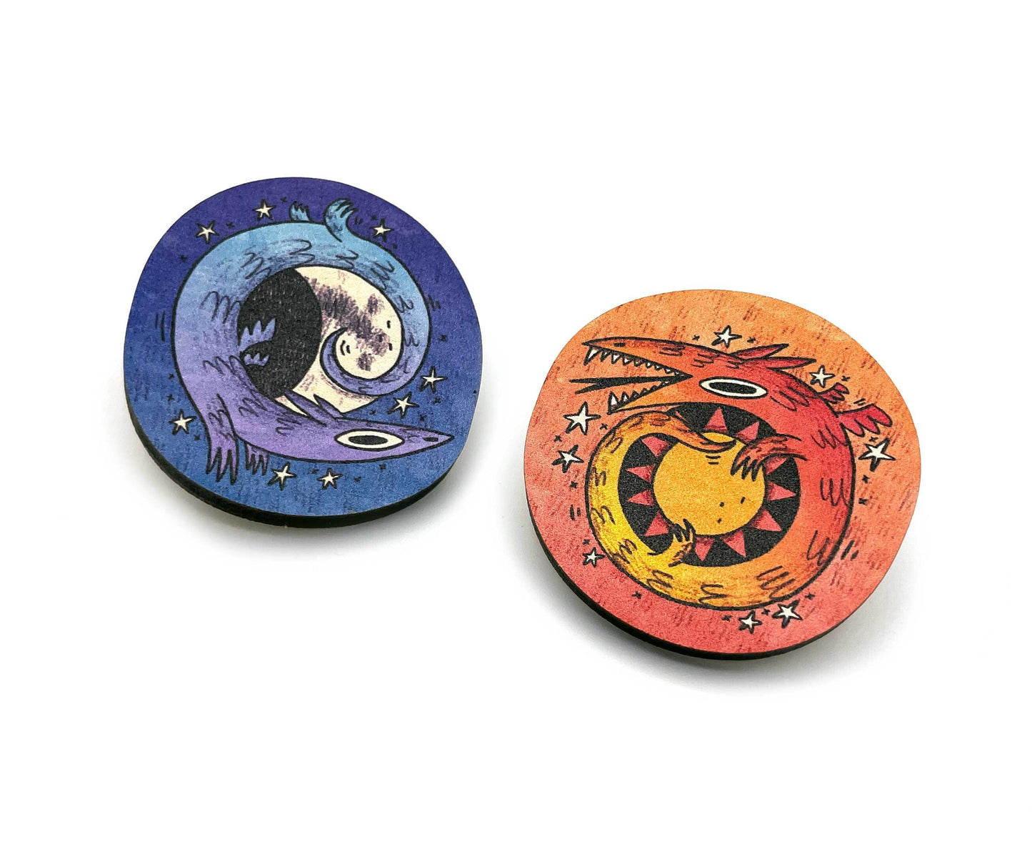 Sun and Moon Dragons Pin Badge Set