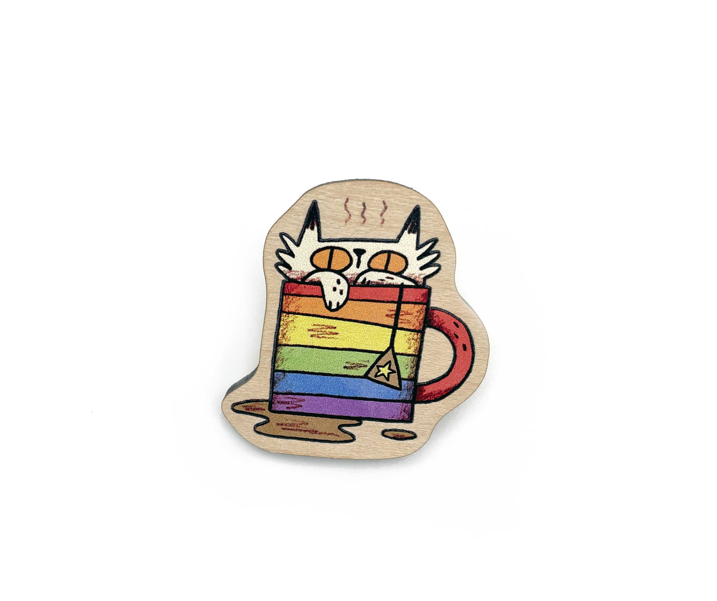 Rainbow Cat Wooden Pin