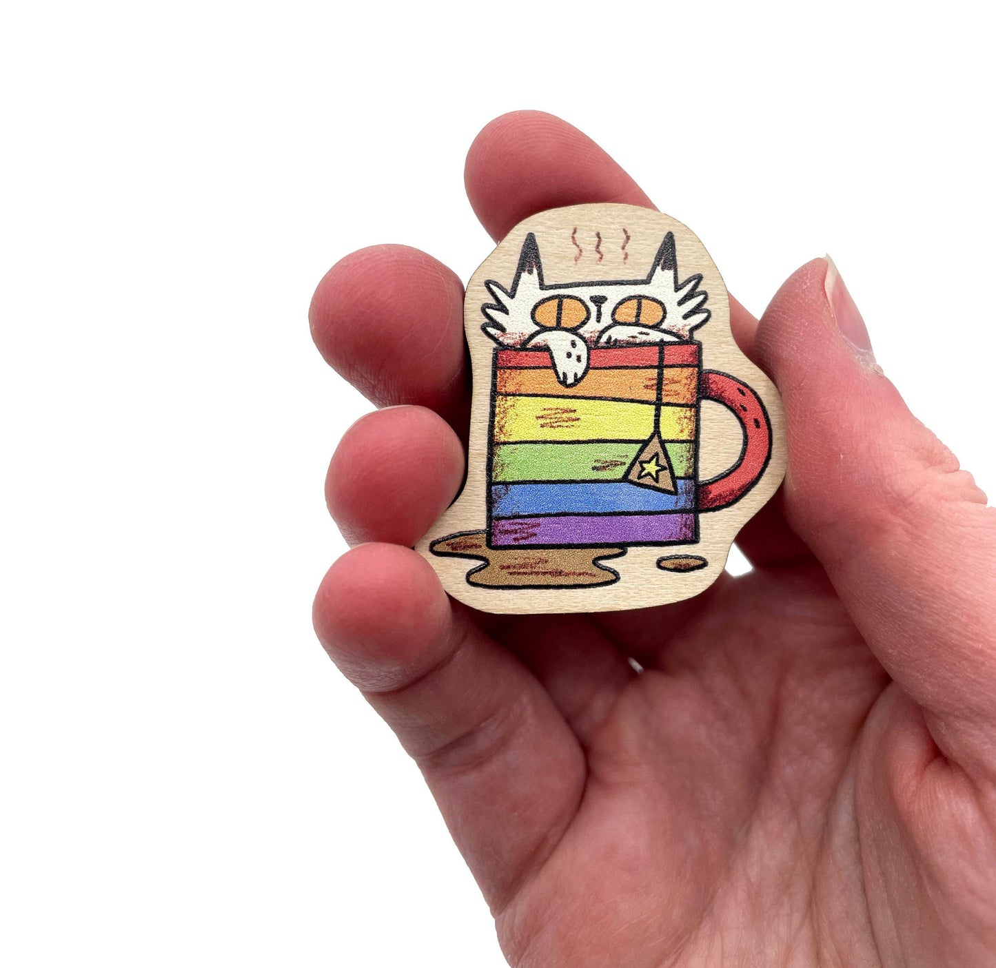 Rainbow Cat Wooden Pin