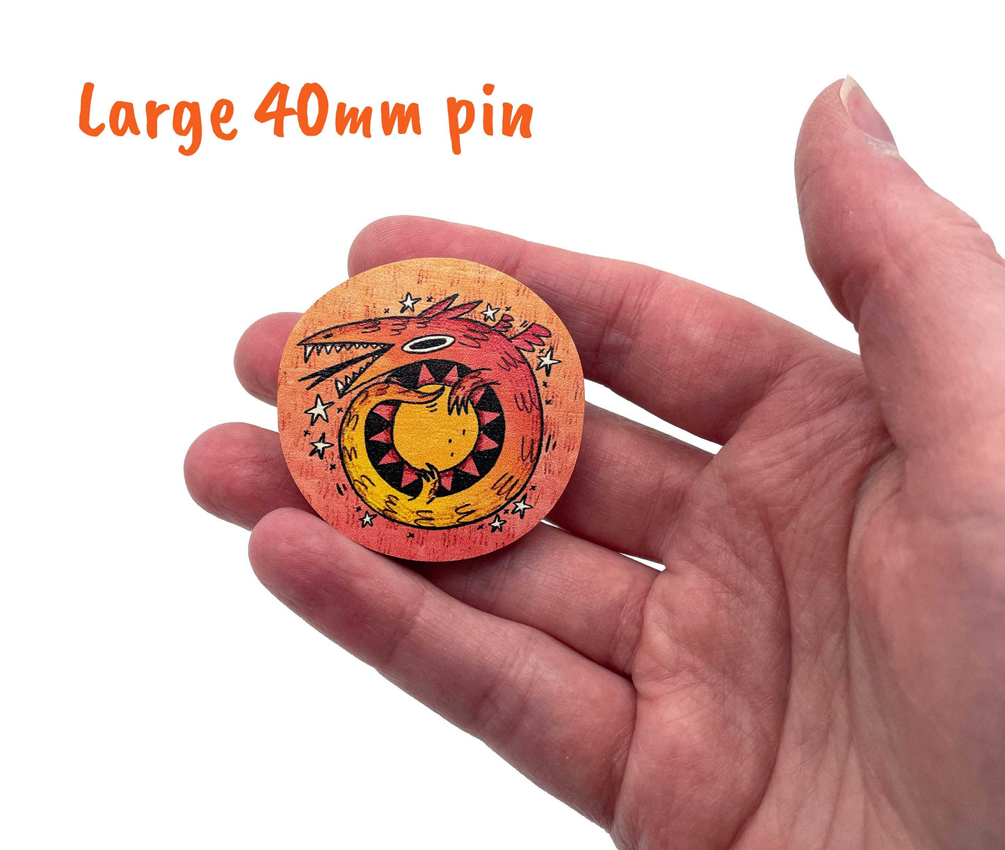 Sun Dragon Wooden Pin Badge