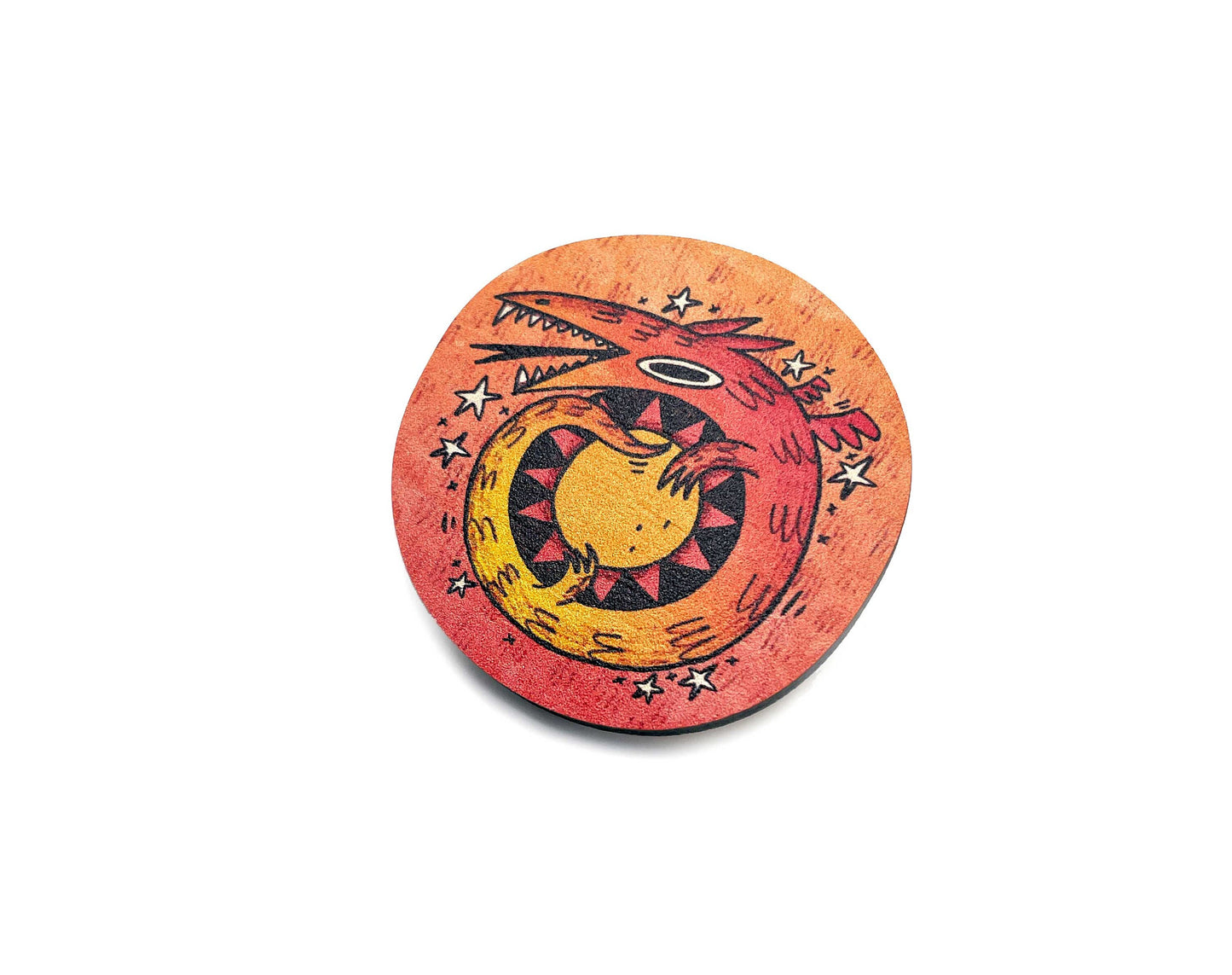 Sun Dragon Wooden Pin Badge