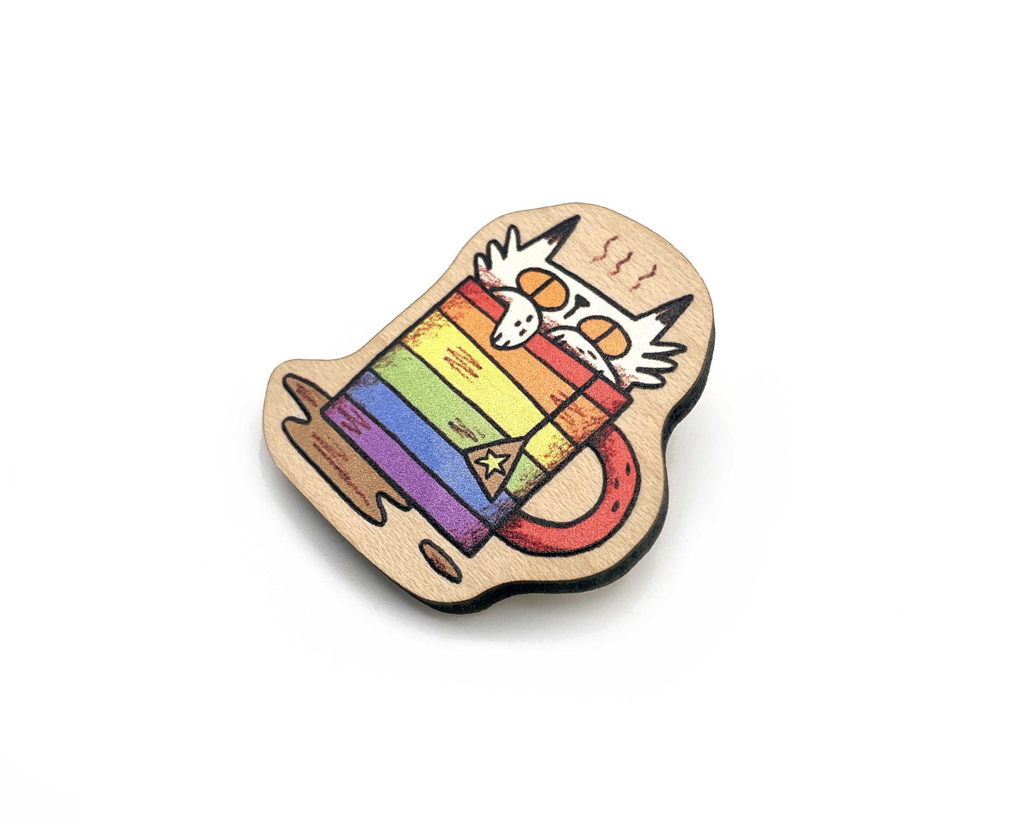 Rainbow Cat Wooden Pin