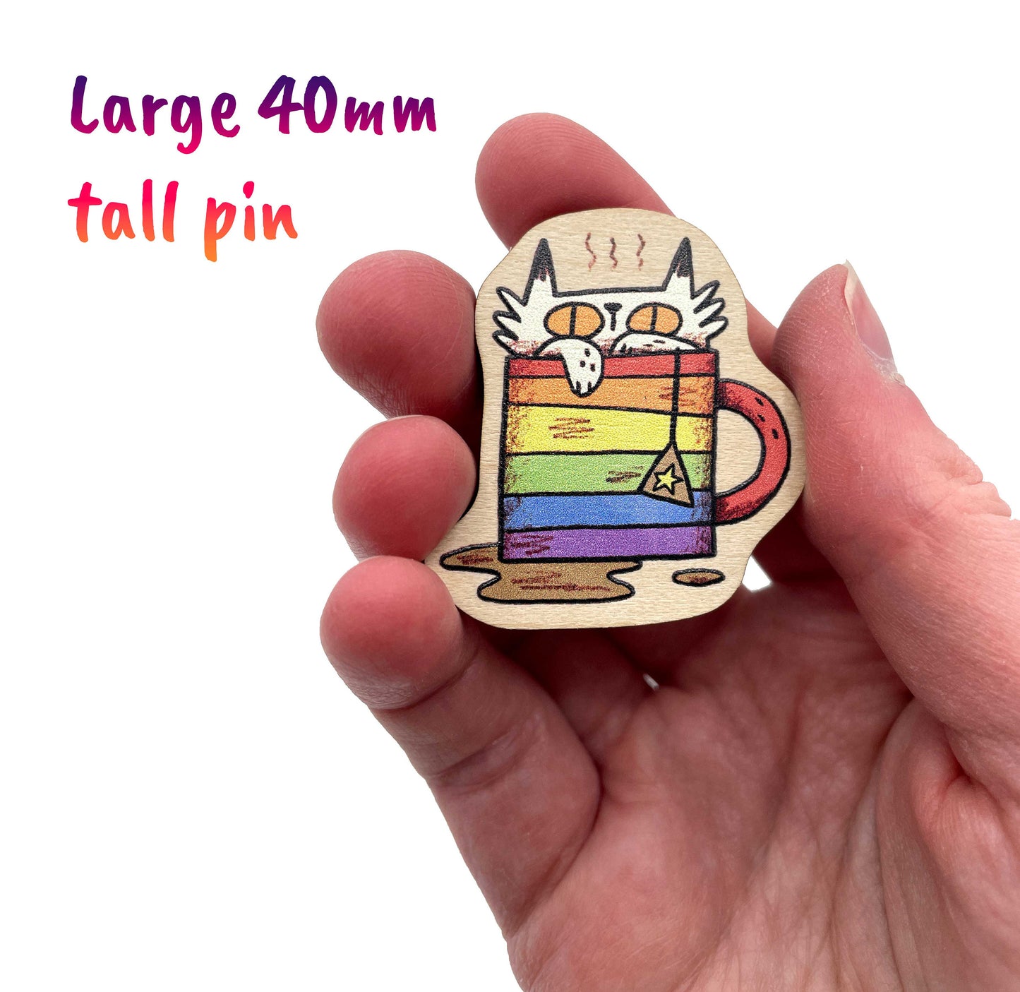 CLEARANCE Rainbow Cat Wooden Pin