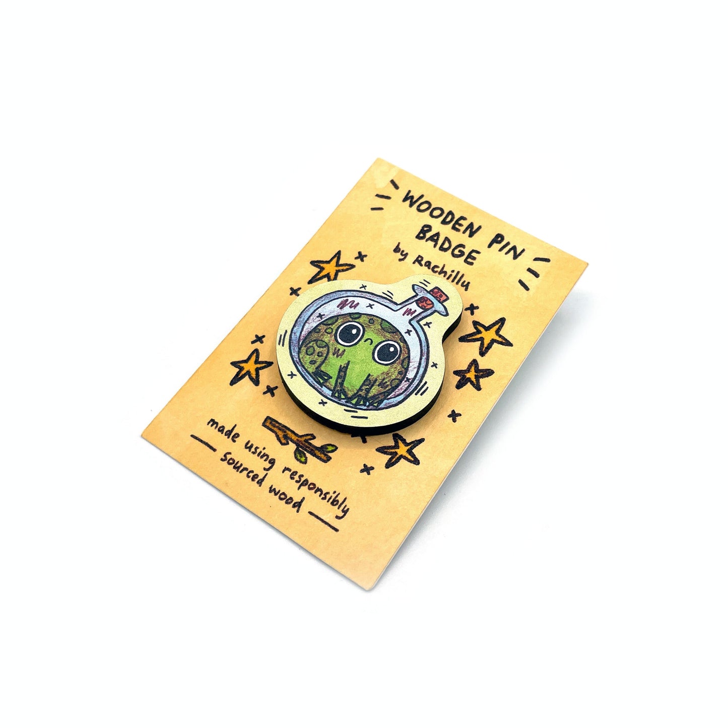 Sad Frog Wooden Pin Badge