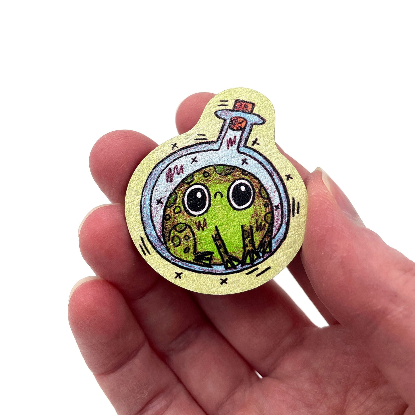 Sad Frog Wooden Pin Badge