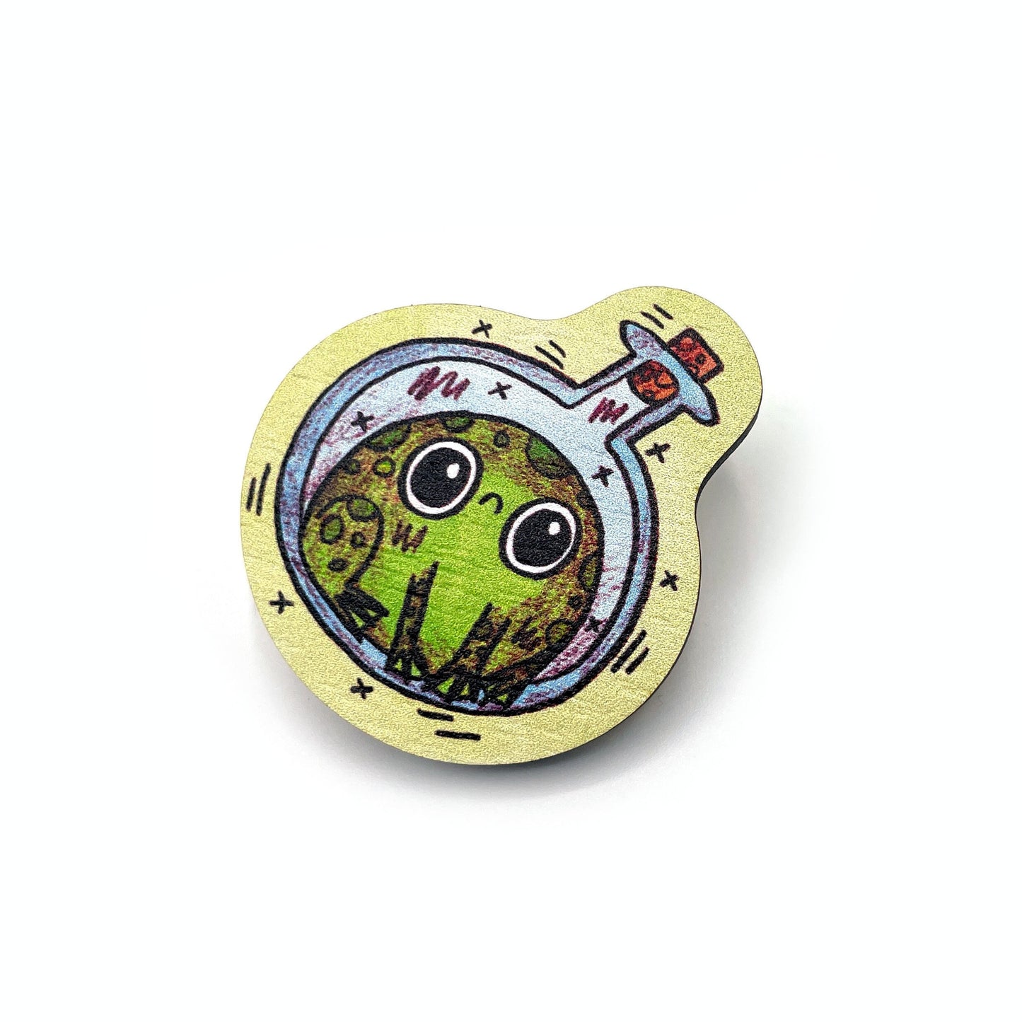Sad Frog Wooden Pin Badge
