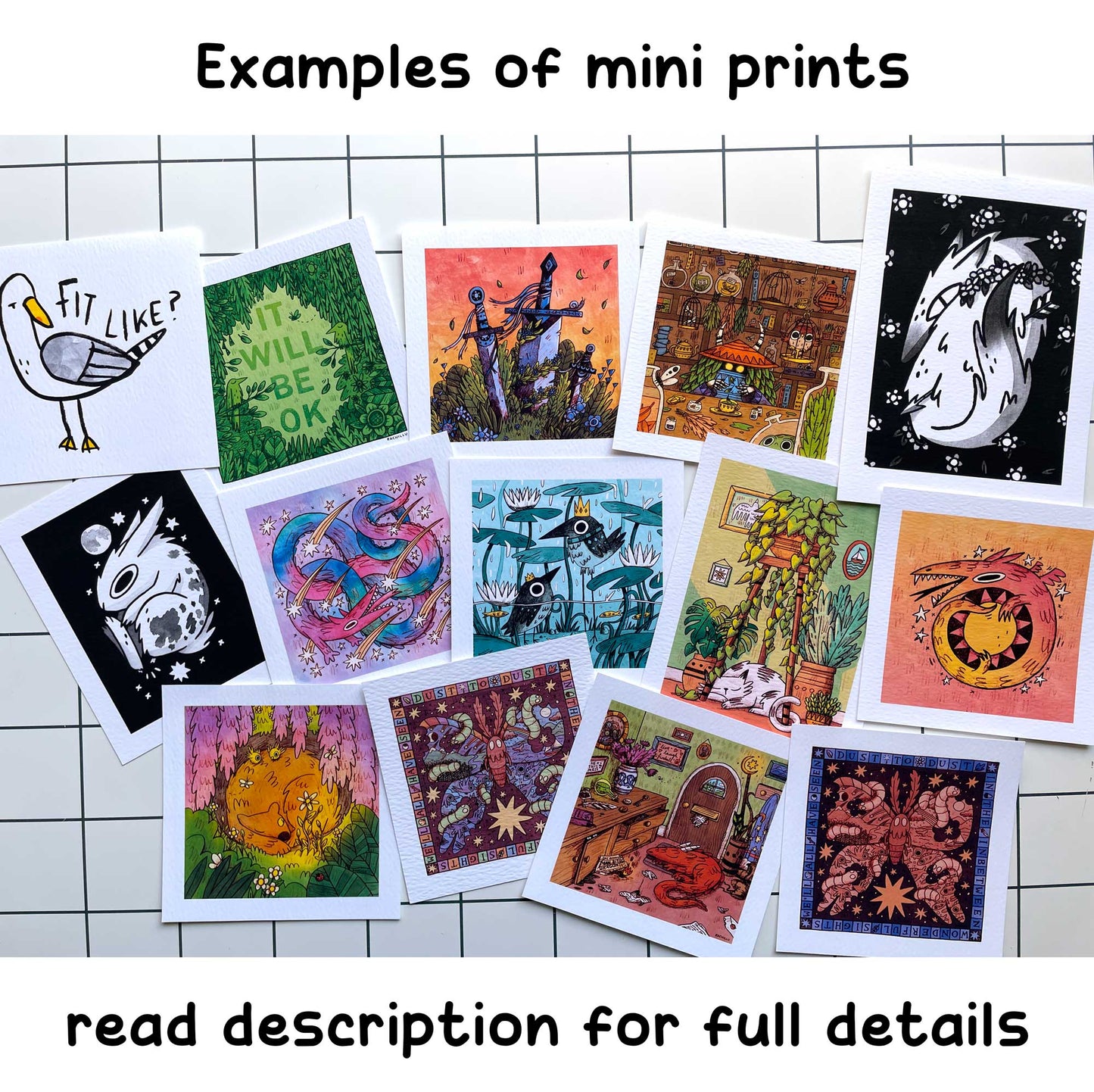 5 stickers + 5 mini prints