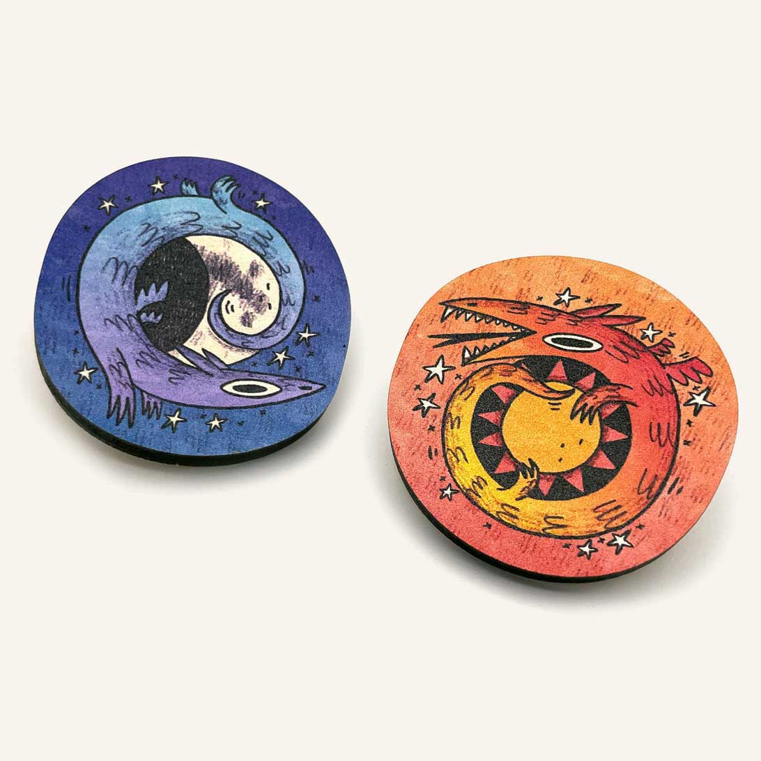 CLEARANCE Four Wooden Pin Badge Set