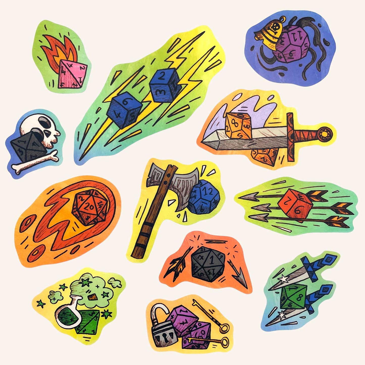 Holographic Polyhedral Dice Sticker Pack