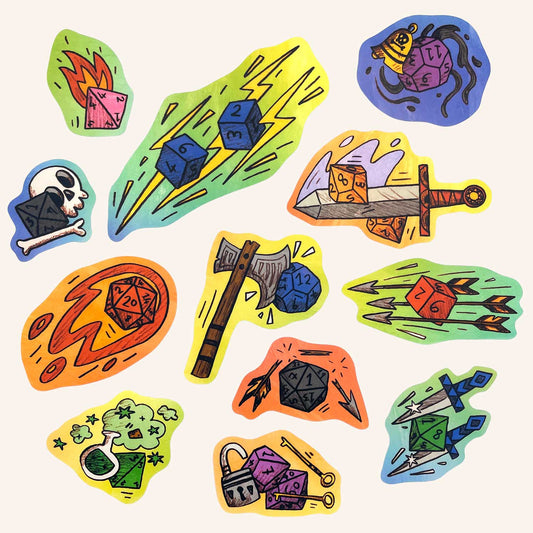 Holographic Polyhedral Dice Sticker Pack